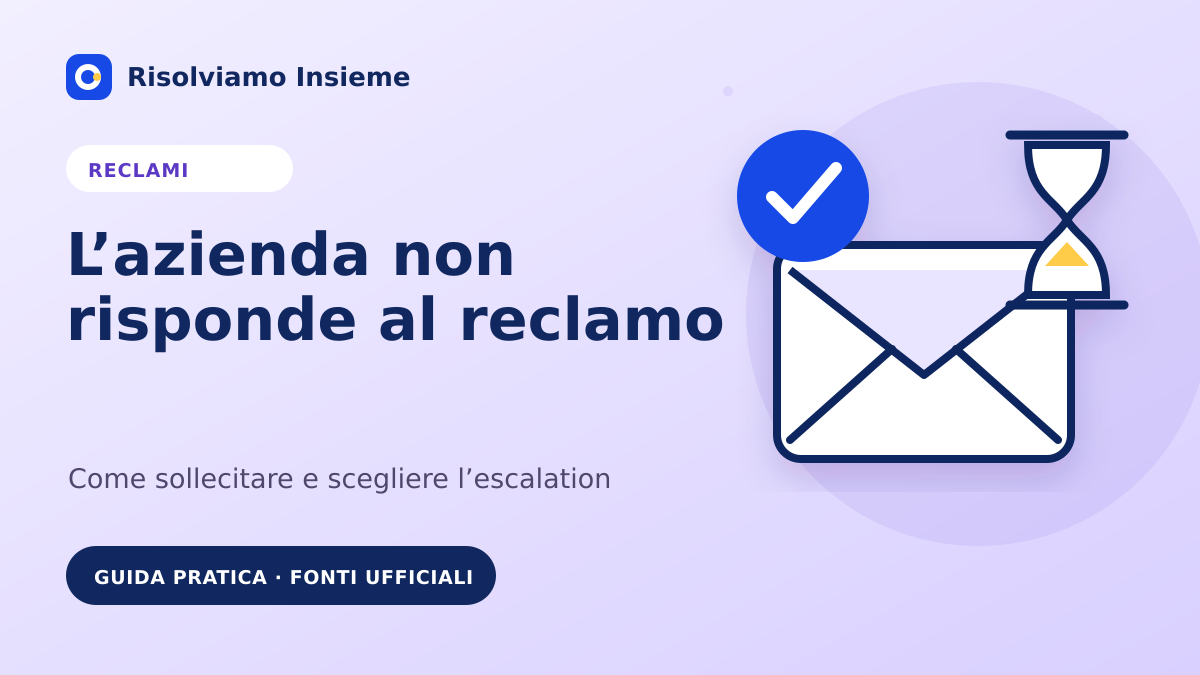 Una busta e una clessidra illustrano un reclamo rimasto senza risposta
