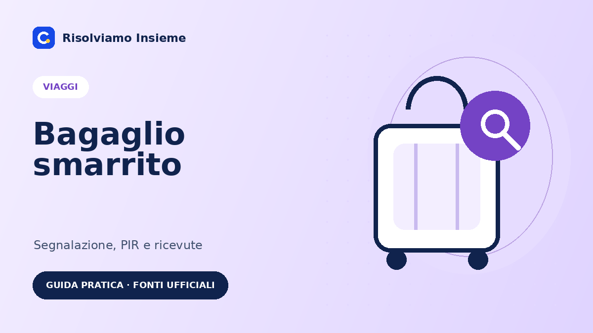 Illustrazione di una valigia e una lente per la guida al bagaglio smarrito