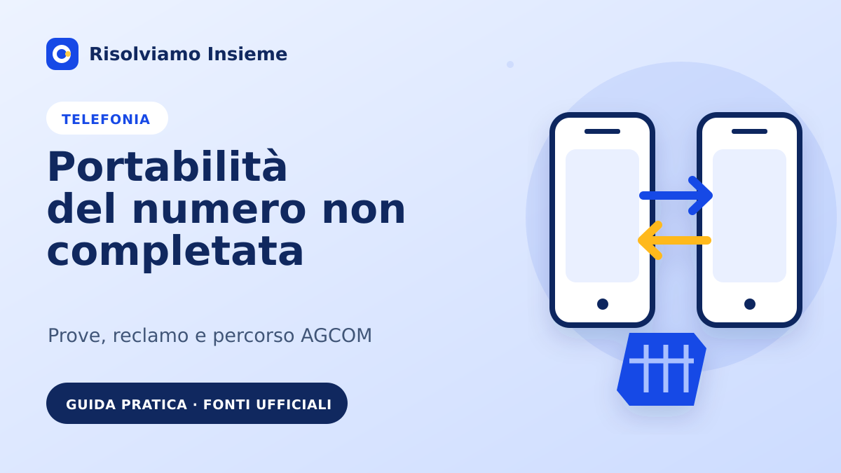 Due telefoni e una SIM illustrano il trasferimento del numero tra operatori